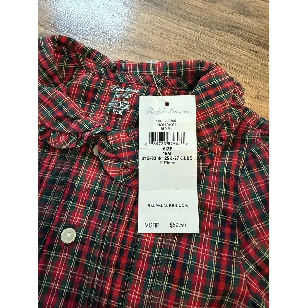 Ralph Lauren toddler girls plaid long sleeve dress shirt 18m